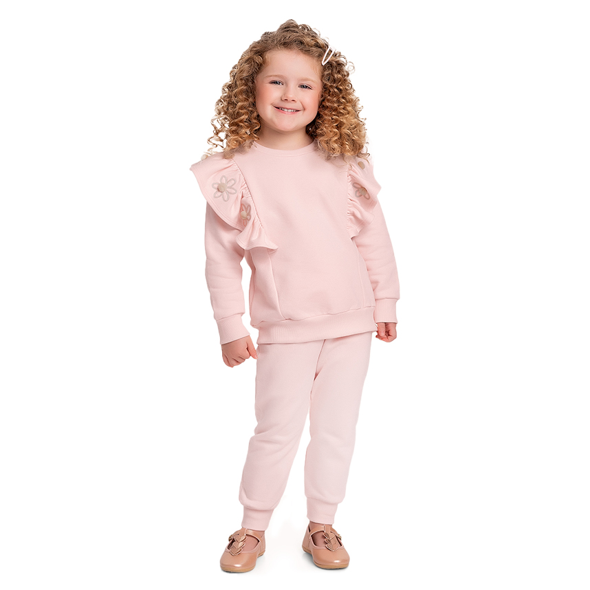 Conjunto Infantil Fakini Blusão Babado Bordado Flor E Calça