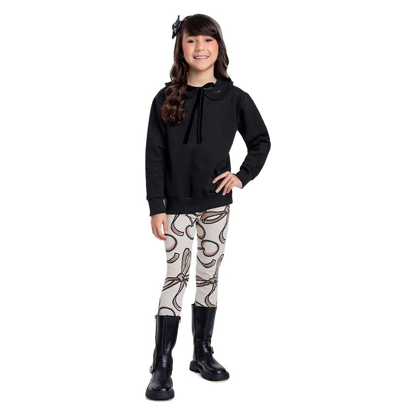 Conjunto Infantil Fakini Blusão Aplique Laço E Legging