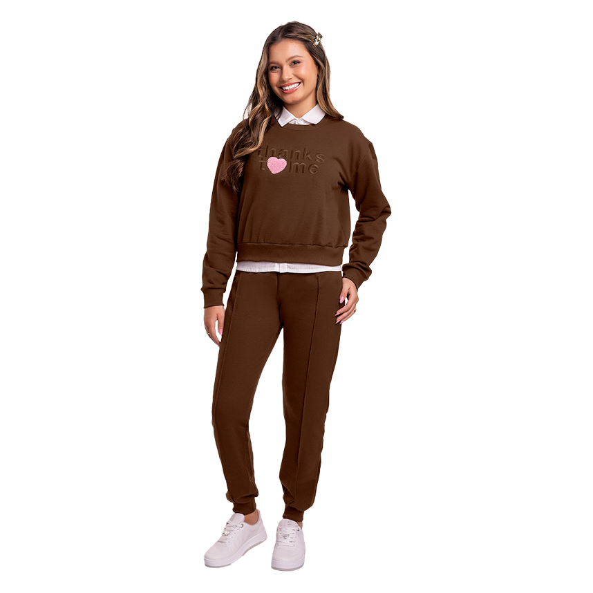 Conjunto Juvenil Fakini Blusão Estampa Thanks Coração E Calça