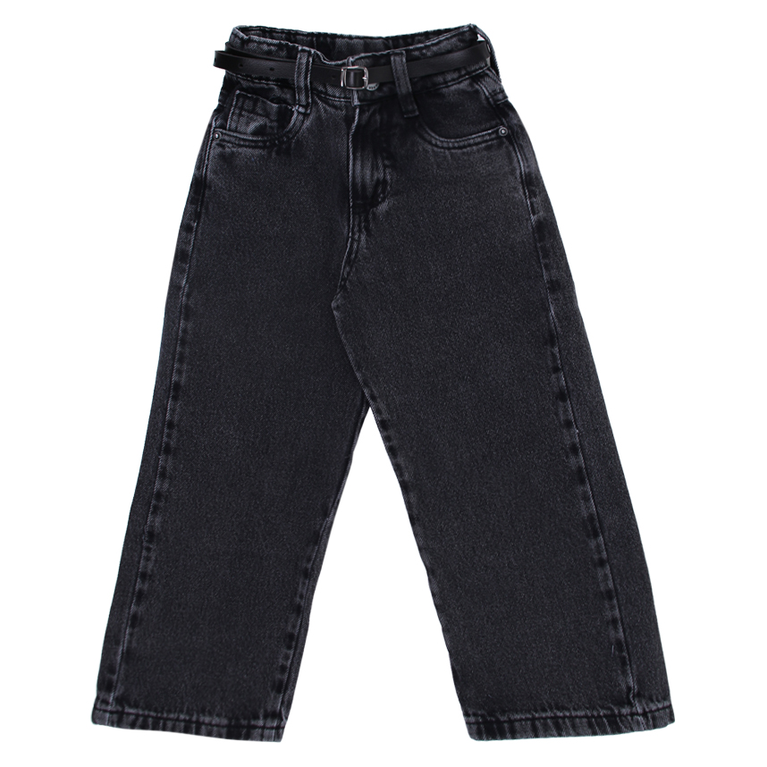 Calça Jeans Infantil Frommer Wide Leg Black Com Cinto