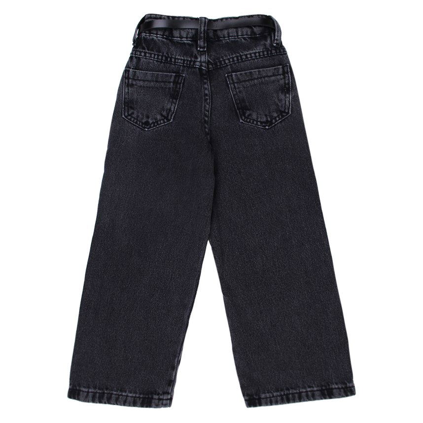 Calça Jeans Infantil Frommer Wide Leg Black Com Cinto
