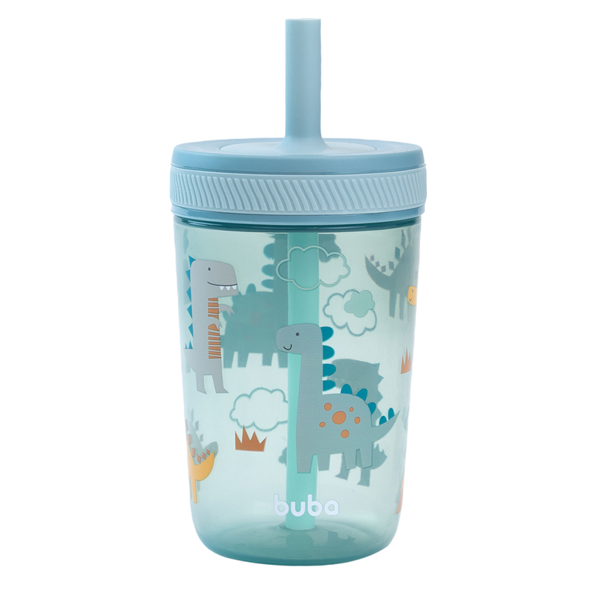 Copo Infantil Buba com Canudo Estampa Dinossauro 400 ml