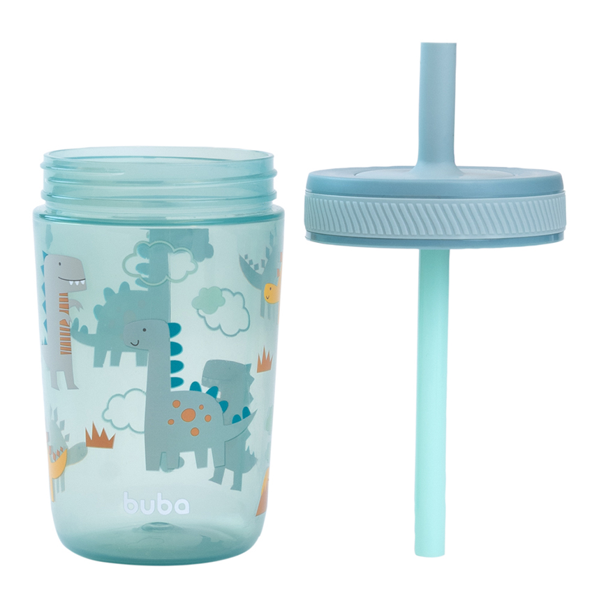 Copo Infantil Buba com Canudo Estampa Dinossauro 400 ml Copo Infantil Buba com Canudo Estampa Dinossauro 400 ml