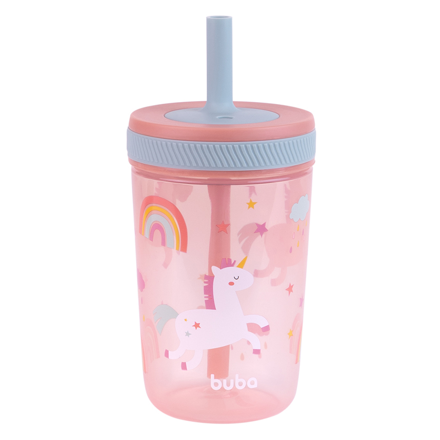 Copo Infantil Buba com Canudo Estampa Unicórnio 400 ml