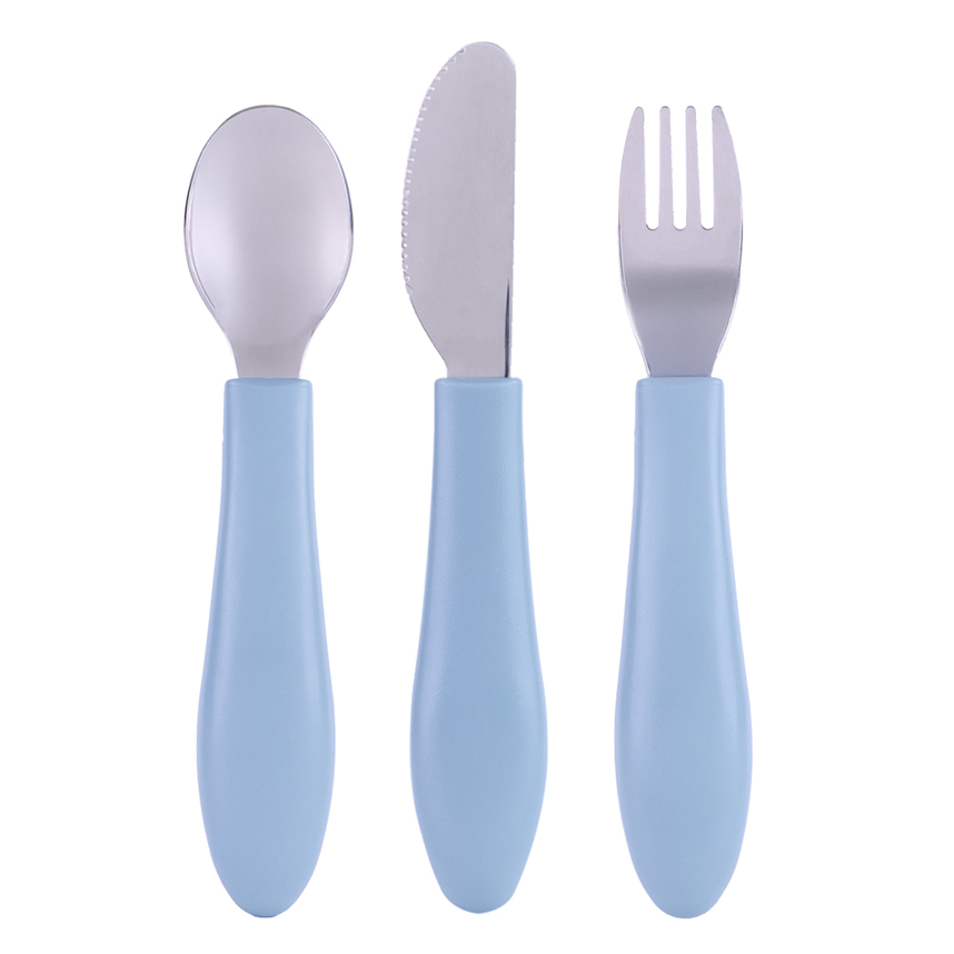 Kit Talheres Infantil Buba Zoo Azul com 3 Peças