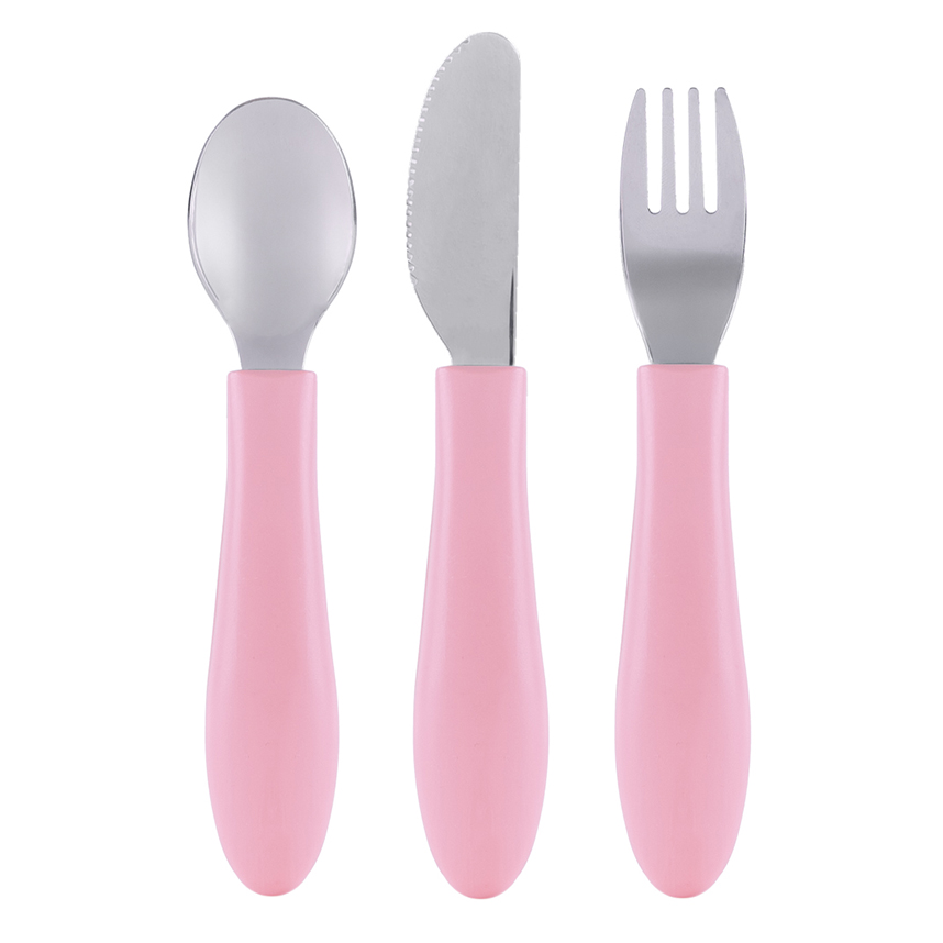 Kit Talheres Infantil Buba Zoo Rosa com 3 Peças