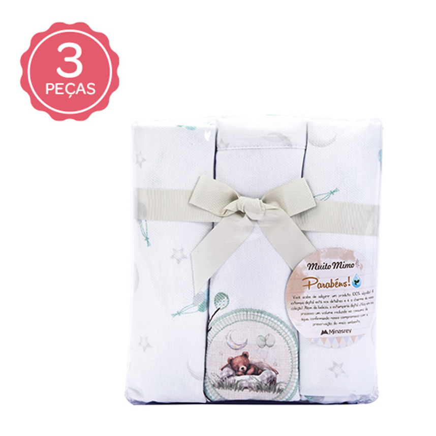 Kit Cueiro Bebê Minasrey Muito Mimo Estampa Urso 3 Peças