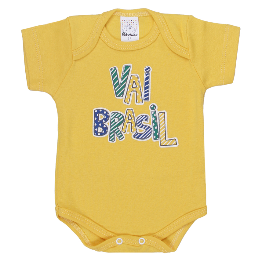 Body Bebê Petutinha Manga Curta Estampa Vai Brasil