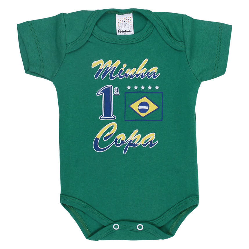 Body Bebê Petutinha Manga Curta Estampa Minha 1ª Copa