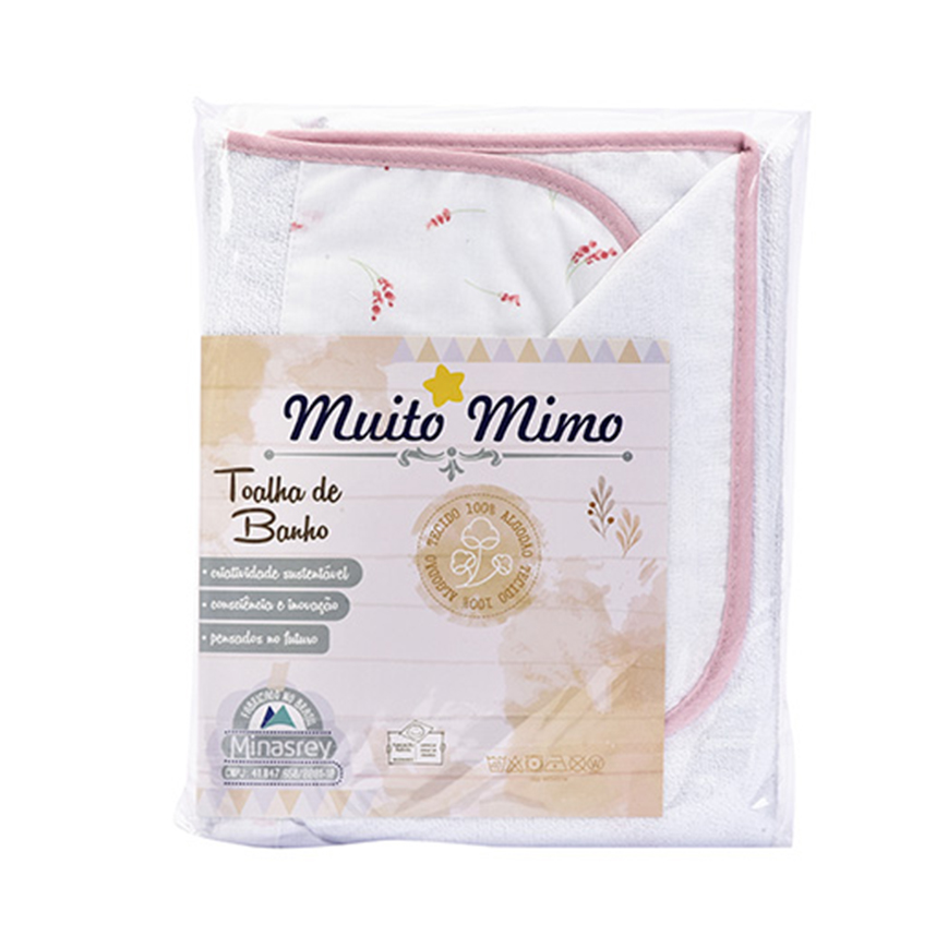 Toalha Felpa Bebê com Capuz Minasrey Muito Mimo Coelha