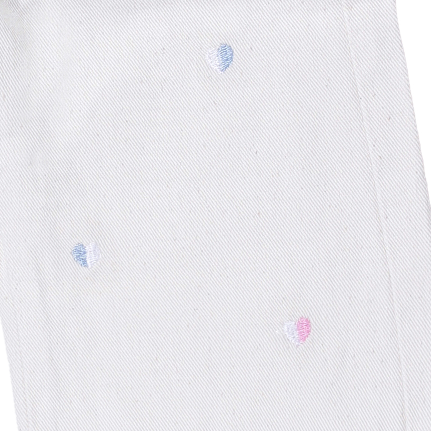 Calça Sarja  Infantil Garota Lua Wide Leg Crú Bordado Coração