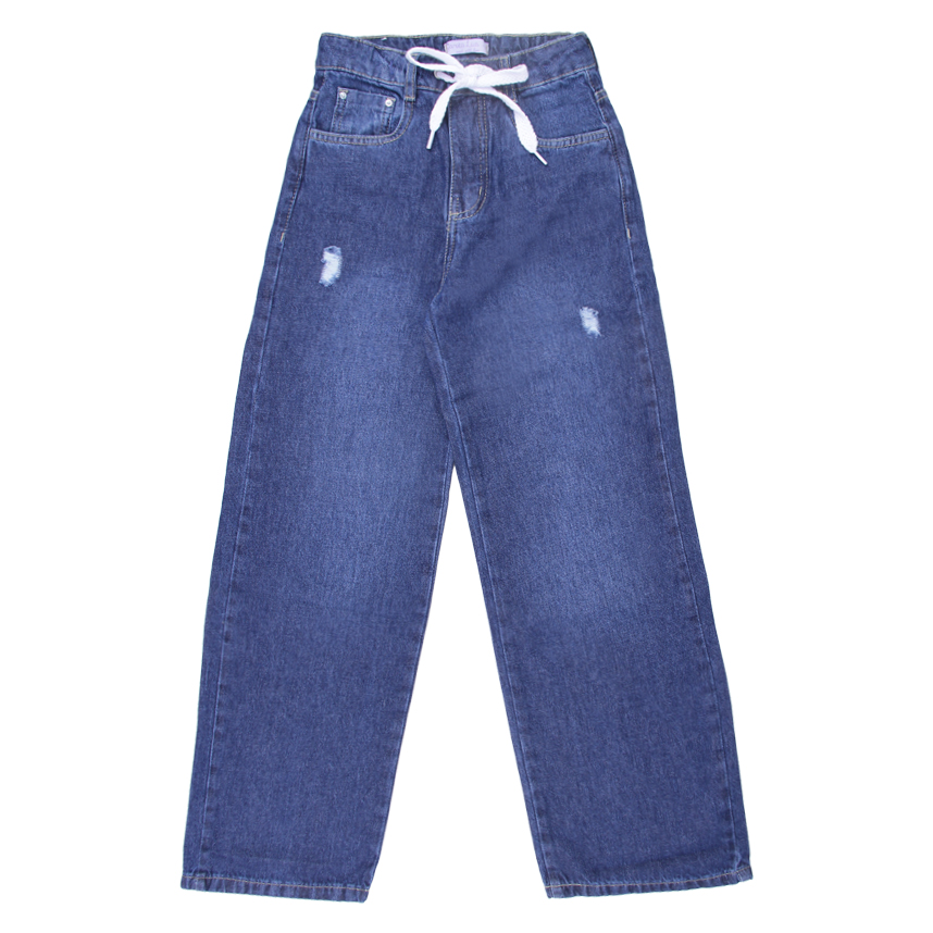 Calça Jeans Juvenil  Garota Lua Wide Leg com Cadarço