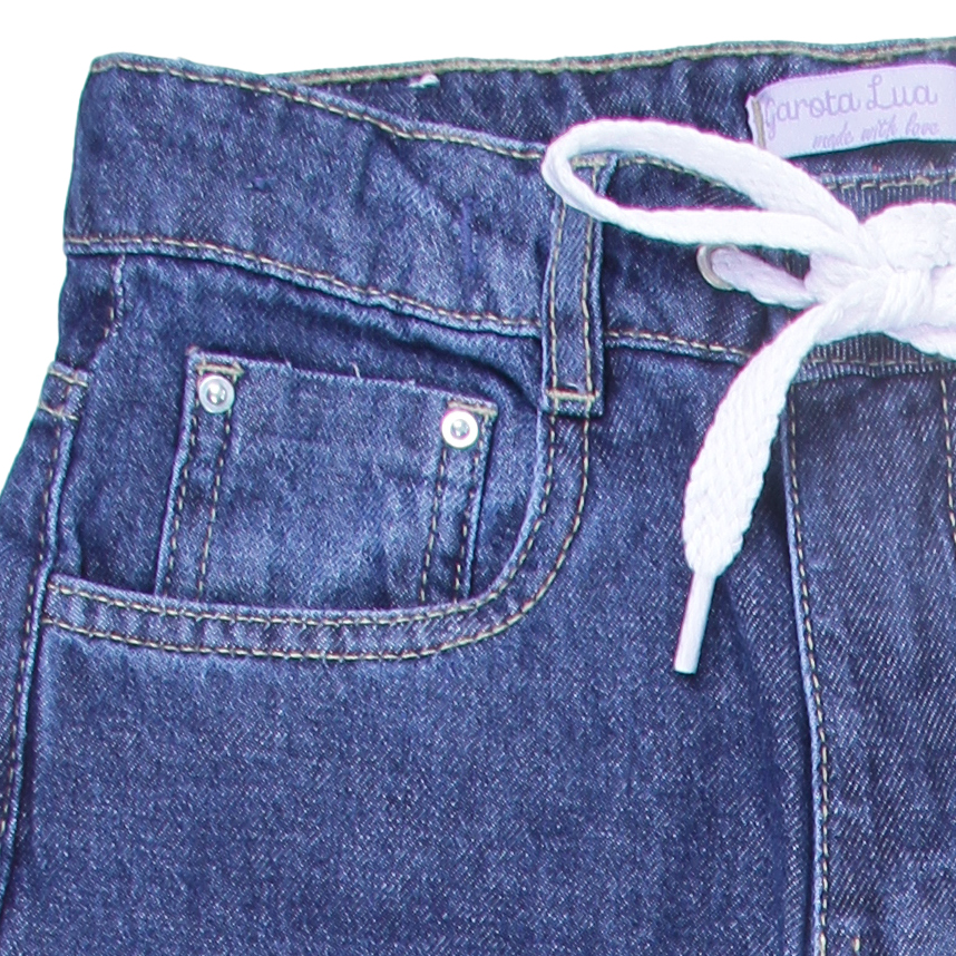 Calça Jeans Juvenil  Garota Lua Wide Leg com Cadarço