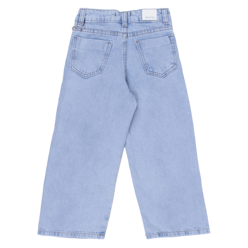 Calça Jeans Infantil Garota Lua Wide Leg com Corrente