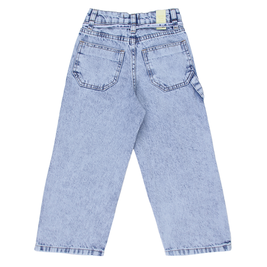 Calça Jeans Infantil Garota Lua Wide Leg com Cordão