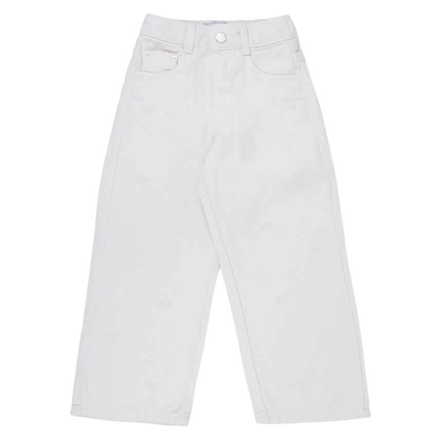 Calça Sarja  Infantil Garota Lua Wide Leg Bordado Laço
