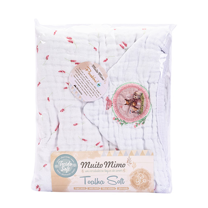 Toalha Soft com Capuz Bebê Muito Mimo Soft Estampa Coelha