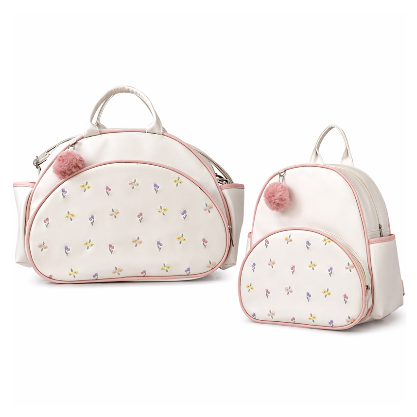 Kit Bolsa e Mochila Mappyng Bordado Flor 02 Peças