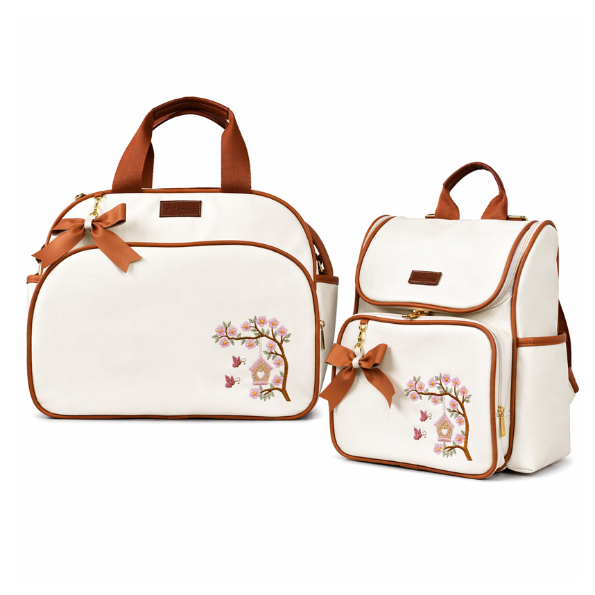 Kit Bolsa e Mochila Mappyng Bordado Flores 02 Peças