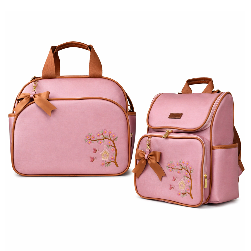 Kit Bolsa e Mochila Mappyng Bordado Flores 02 Peças