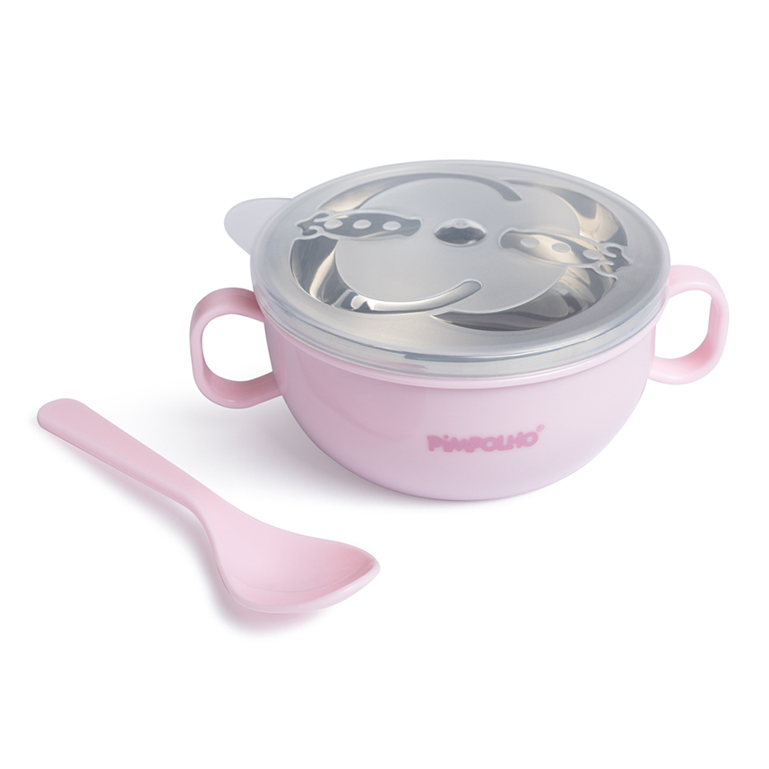 Tigela Infantil Pimpolho com Tampa e Colher Rosa 300 ml