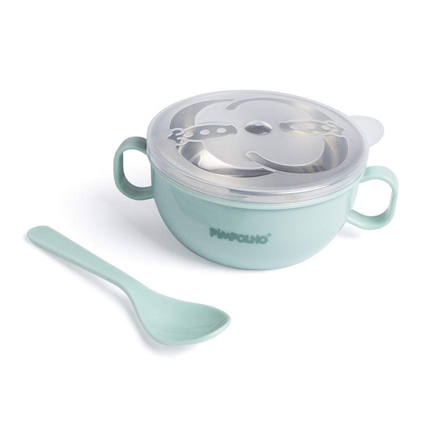 Tigela Infantil Pimpolho com Tampa e Colher Verde 300 ml
