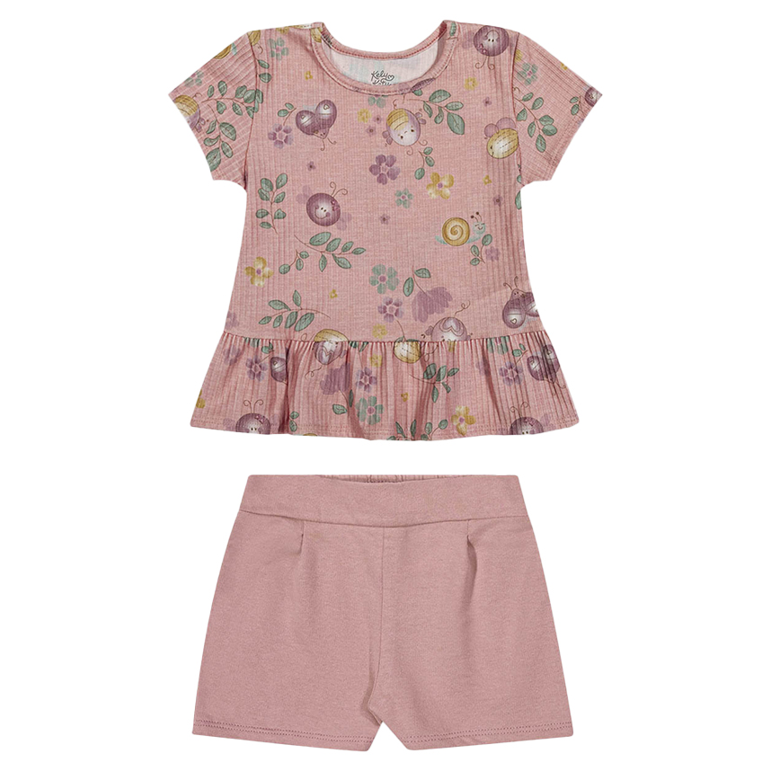 Conjunto Bebê Kely Kety Blusa Estampa Flores e Short