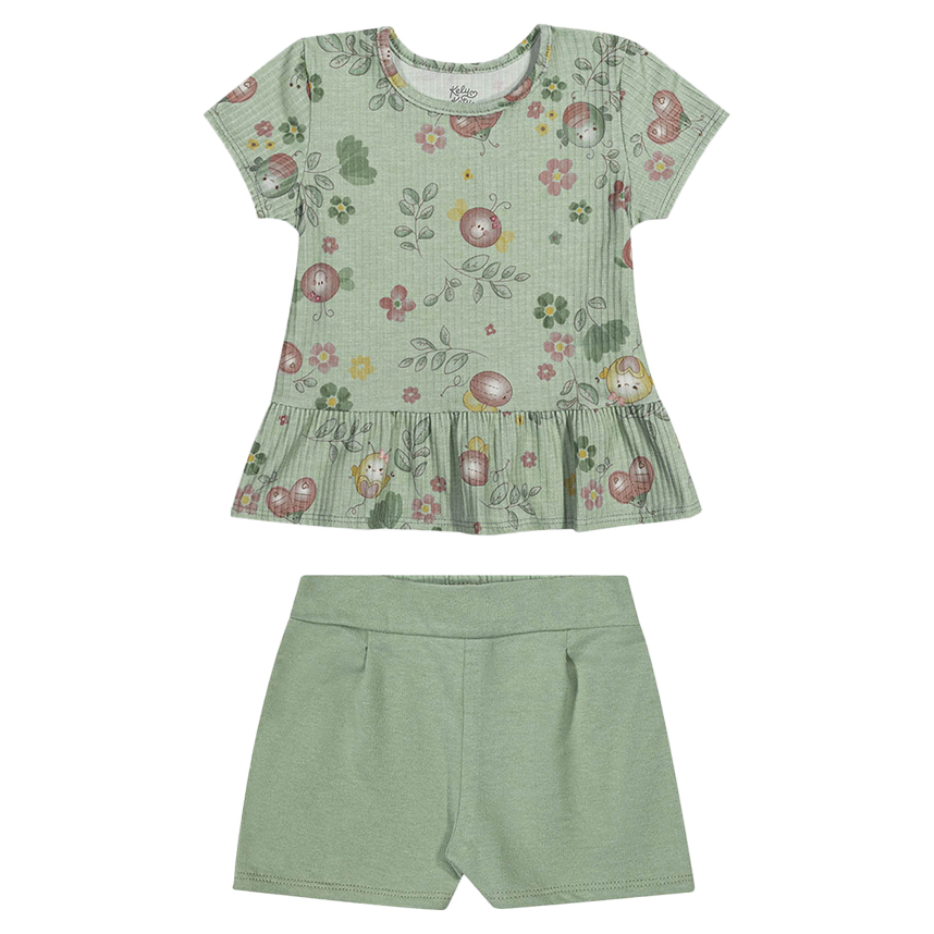 Conjunto Bebê Kely Kety Blusa Estampa Flores e Short