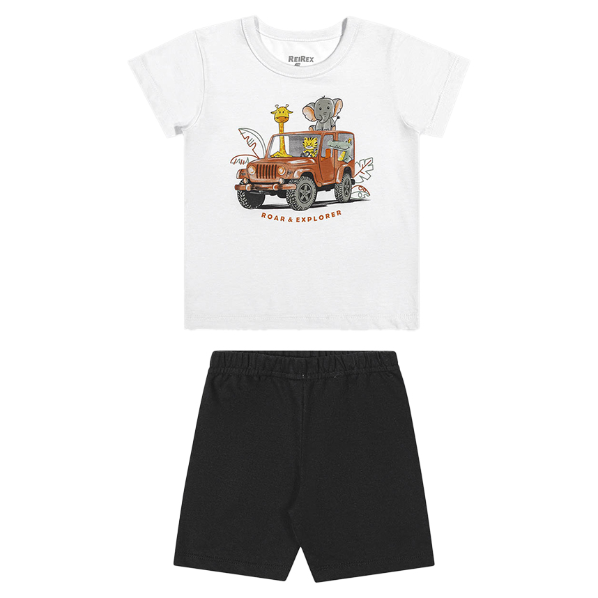 Conjunto Bebê Rei Rex Regata Estampa Carro e Bermuda