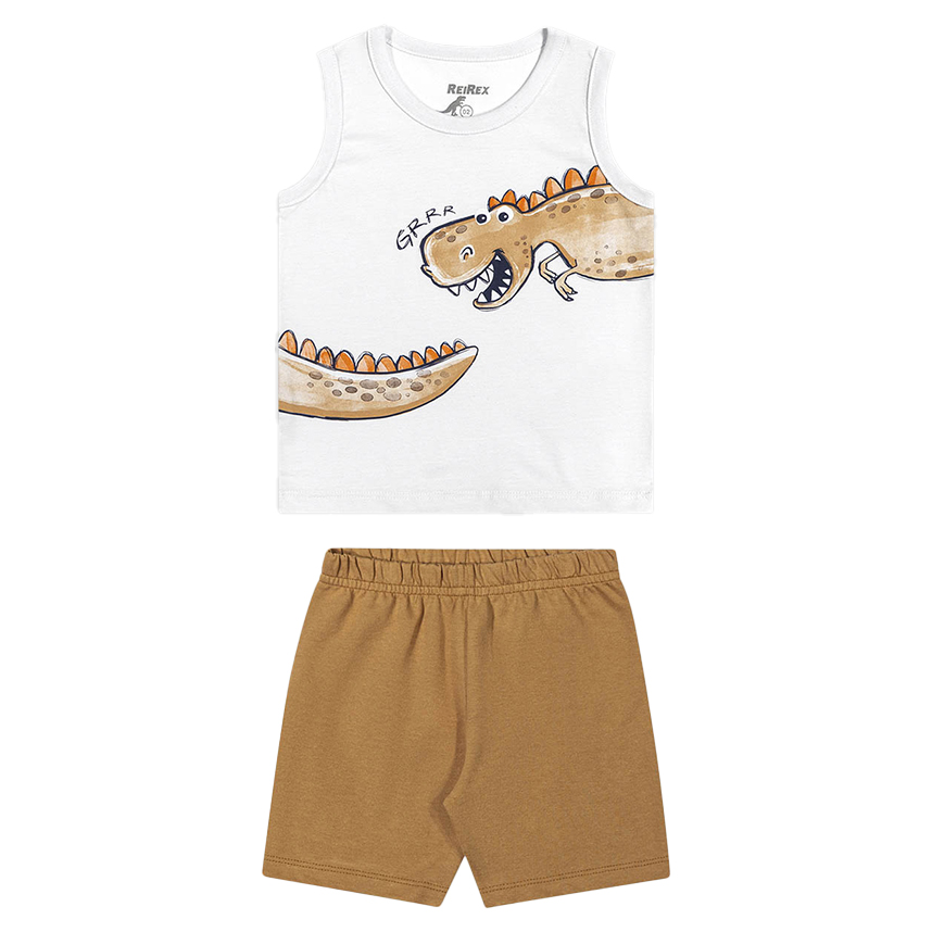Conjunto Bebê Rei Rex Regata Estampa Dinossauro e Bermuda
