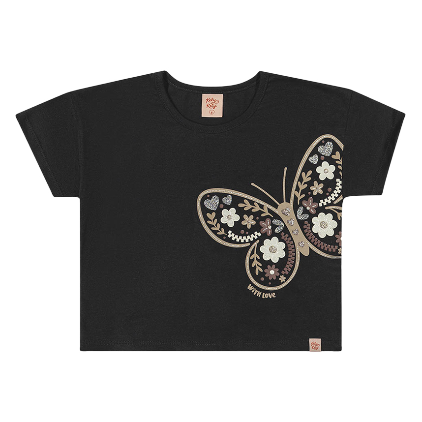 Blusa Infantil Kely Kety Cropped Estampa Borboleta