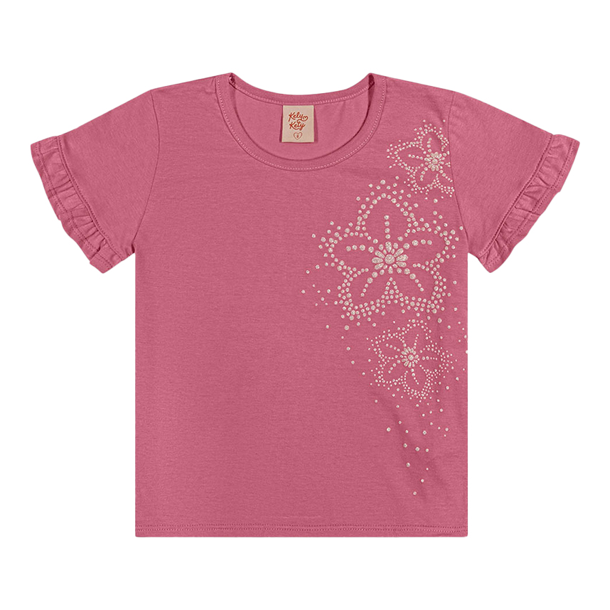 Blusa Infantil Kely Kety Manga Babados Estampa Flor