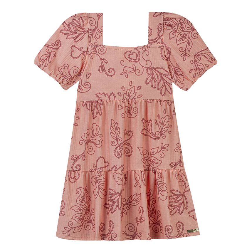 Vestido Infantil Kely Kety Manga Curta Canelado Estampado