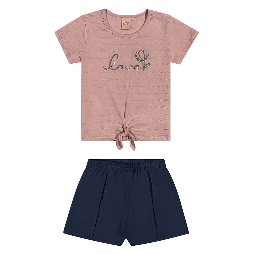Conjunto Infantil Kely Kety Blusa Bordada e Shorts