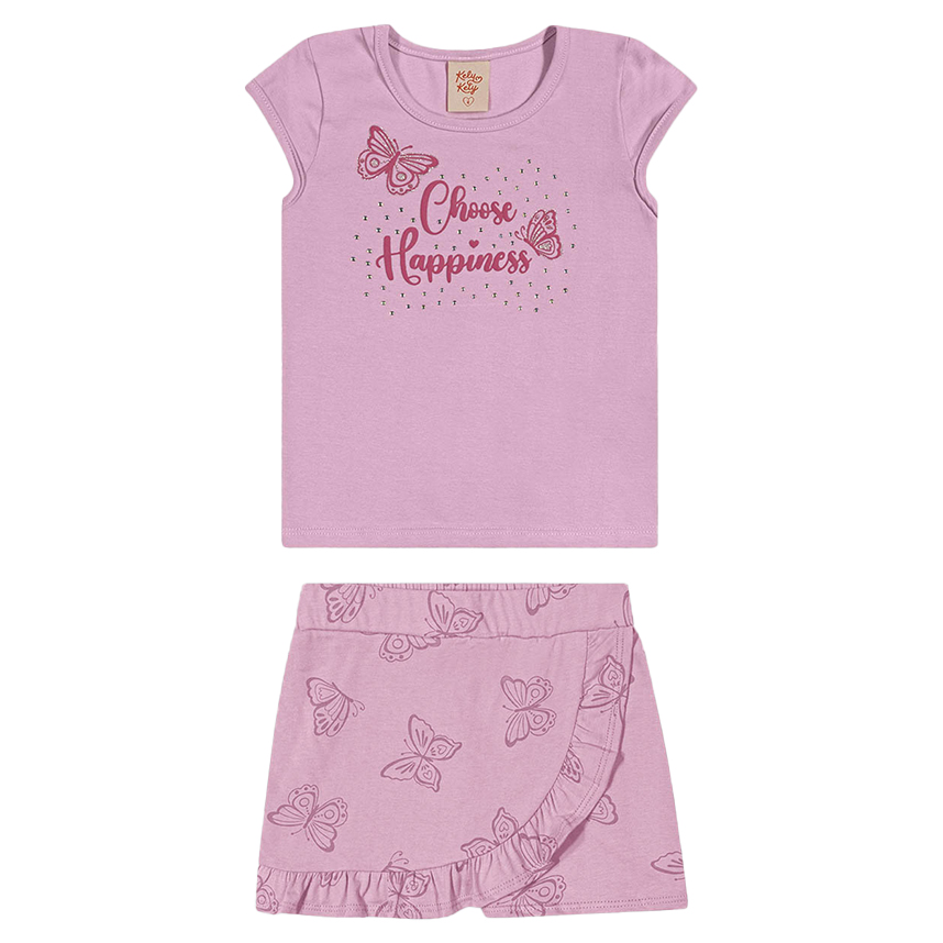 Conjunto Infantil Kely Kety Blusa e Short Saia Borboletas