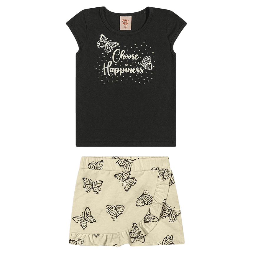 Conjunto Infantil Kely Kety Blusa e Short Saia Borboletas