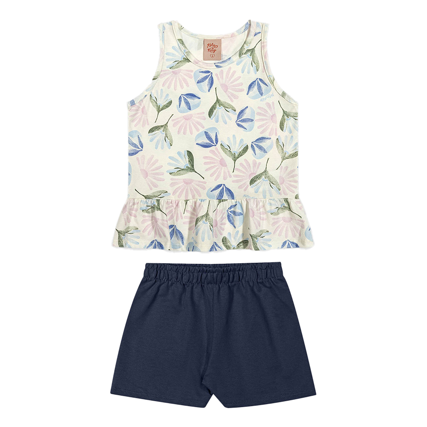 Conjunto Infantil Kely Kety Regata Estampa Flores e Shorts