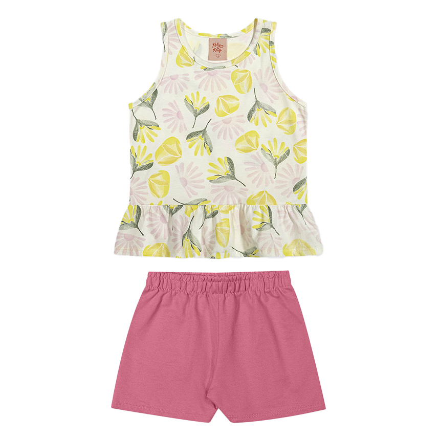 Conjunto Infantil Kely Kety Regata Estampa Flores e Shorts Conjunto Infantil Kely Kety Regata Estampa Flores e Shorts