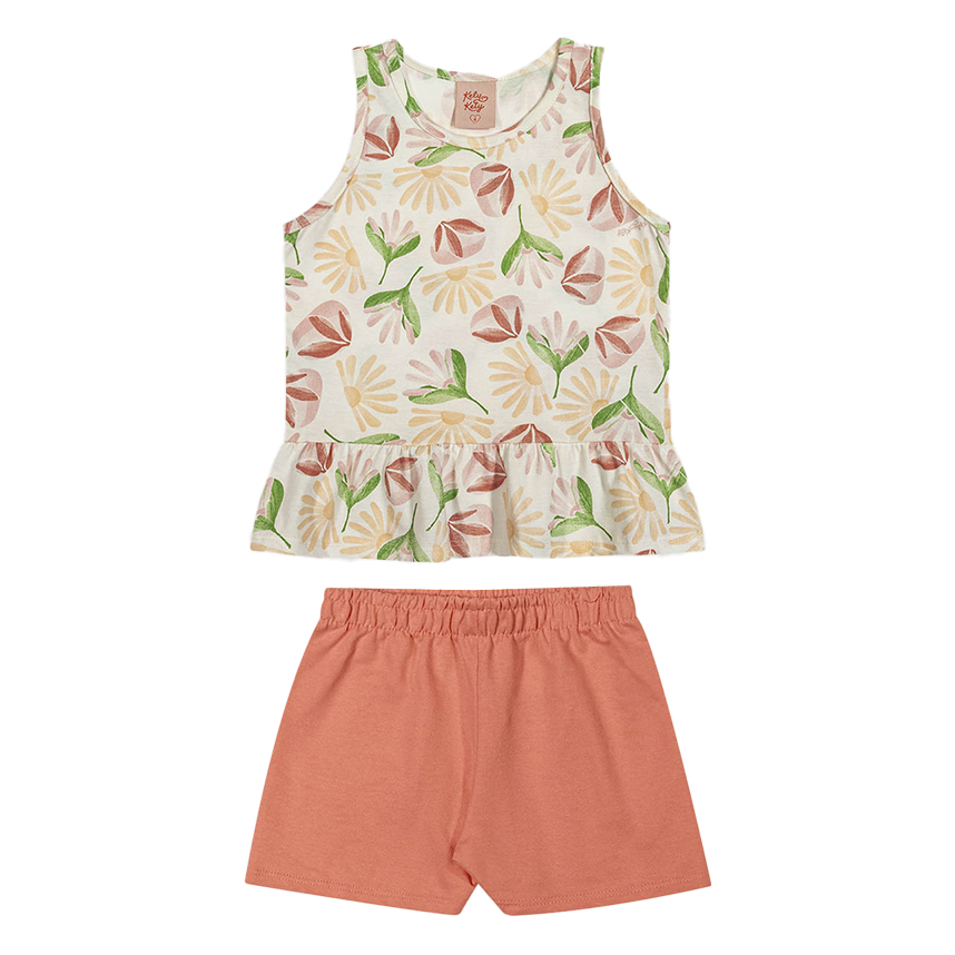 Conjunto Infantil Kely Kety Regata Estampa Flores e Shorts Conjunto Infantil Kely Kety Regata Estampa Flores e Shorts