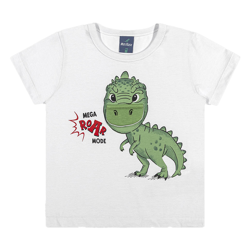 Camiseta Infantil Rei Rex Manga Curta Estampa Dinossauro