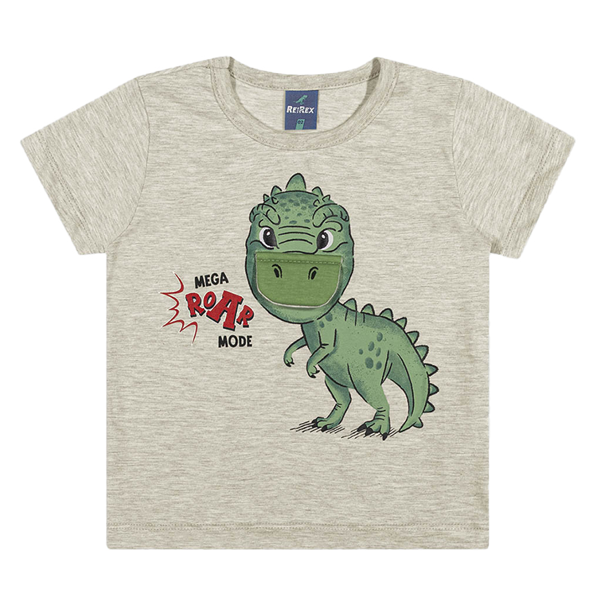 Camiseta Infantil Rei Rex Manga Curta Estampa Dinossauro