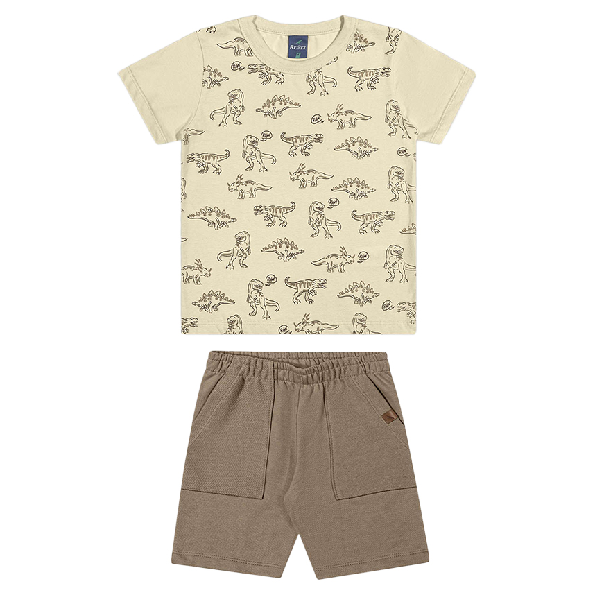 Conjunto Infantil Rei Rex Camiseta Dinossauro e Bermuda