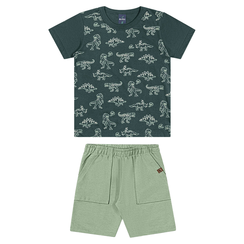 Conjunto Infantil Rei Rex Camiseta Dinossauro e Bermuda Conjunto Infantil Rei Rex Camiseta Dinossauro e Bermuda