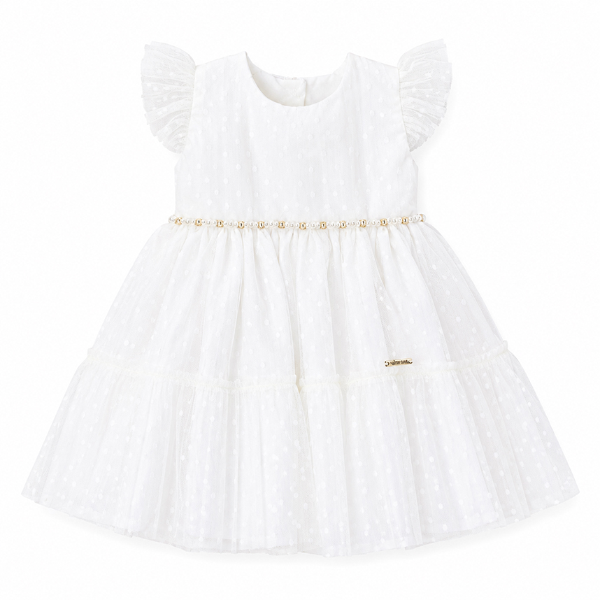 Vestido Bebê Pupila Cavado Tule Trabalhado com Cinto