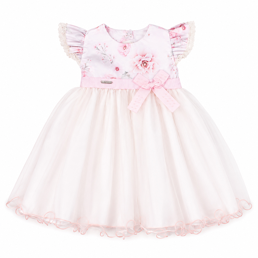Vestido Bebê Pupila Cavado Tule Pala Flor com Cinto