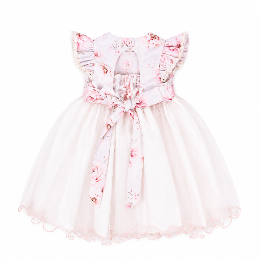 Vestido Bebê Pupila Cavado Tule Pala Flor com Cinto