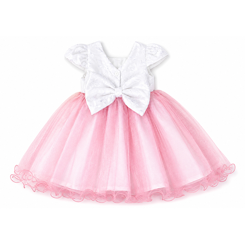 Vestido Infantil Pupila Manga Curta Pala Bordado Flor Tule