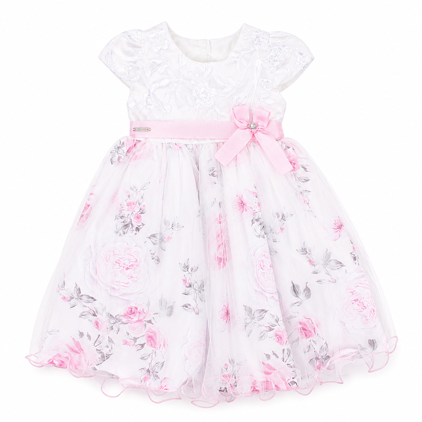 Vestido Infantil Pupila Cavado Tule Estampa Floral