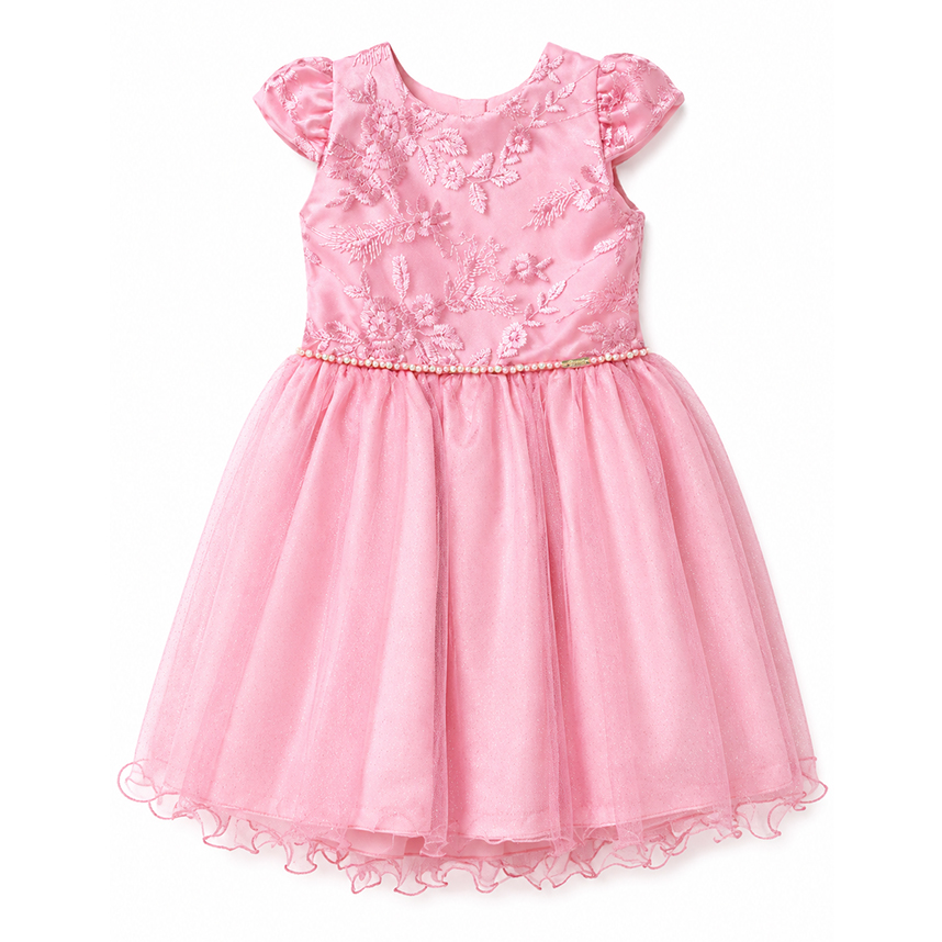 Vestido Infantil Pupila Cavado Bordado Flor em Tule