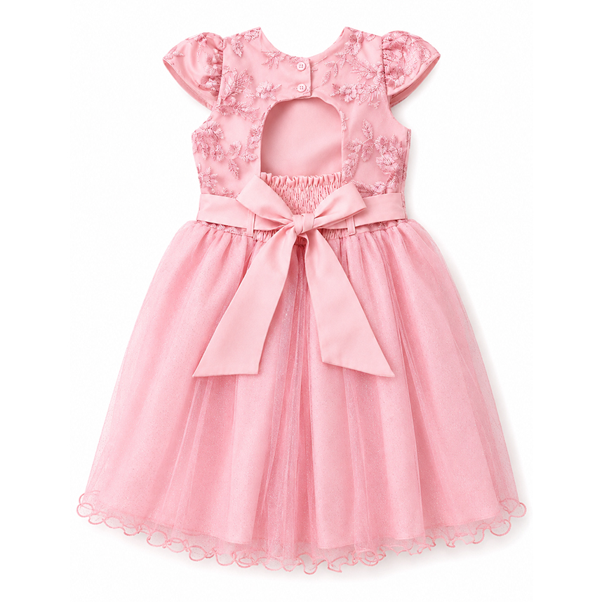Vestido Infantil Pupila Cavado Bordado Flor em Tule